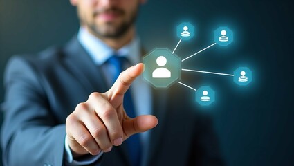 Human resource management technology (HR), Human resource manager touching human resource network structure and checks the CV online to choose the perfect employee for company, Effective