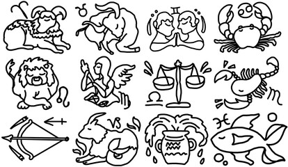 Illustration set of 12 signs of the zodiac