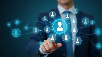 Human resource management technology (HR), Human resource manager touching human resource network structure and checks the CV online to choose the perfect employee for company, Effective