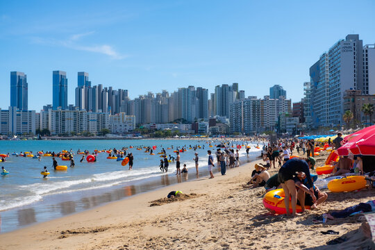Gwangalli Beach, Busan,South Korea
&lrm;&lrm;September &lrm;24, 2023:
Gwangalli Beach with people relaxing during the summer. 