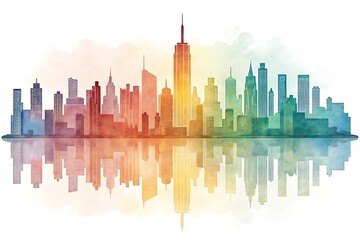 Fototapeta premium Vibrant Watercolor NYC Skyline Cityscape Reflection Design