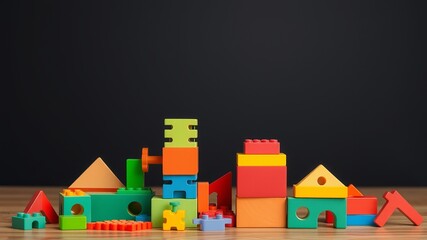 Fototapeta premium Bright and colorful pile of wooden blocks perfect for creative play and educational activities for kids