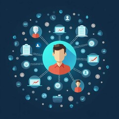 Human resource management technology (HR), Human resource manager touching human resource network structure and checks the CV online to choose the perfect employee for company, Effective