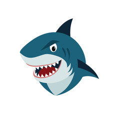 Shark head on white background, perfect for logos, tattoos, branding, and marine-themed designs.