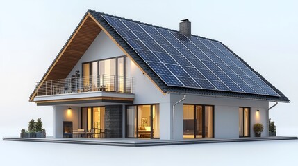 Modern House with Solar Panels on Rooftop