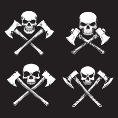 Skull and Crossed Axes Logo – Vintage Viking Warrior Emblem Vector. Ideal for gaming logos, biker club branding, and metal band artwork.