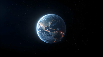 Pixelated Earth Globe Illuminated At Night in Deep Space with Numerous Stars