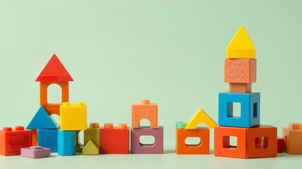 Obraz premium Stacked colorful wooden blocks forming a creative structure ideal for play and learning