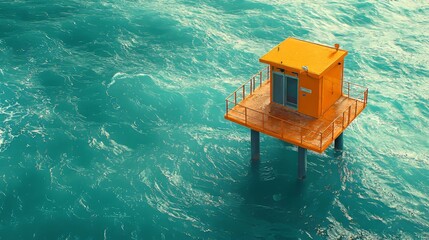 Bright Orange Structure on Turquoise Waters at an Angled View