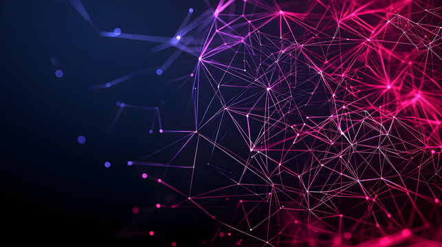 Abstract Digital Network Sphere With Blue And Pink Colors On Dark Background