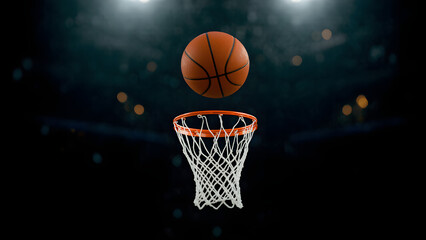 Basketball in Mid-Air Above the Hoop