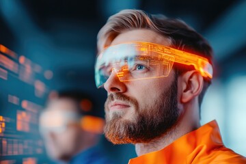 digital transformation concept where business team collaborates remotely through futuristic virtual interfaces blending