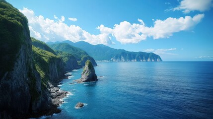 Serene Japanese Coastline with Cliffs and Ocean Views