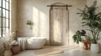 Serene Modern Bathroom with Natural Elements and Light