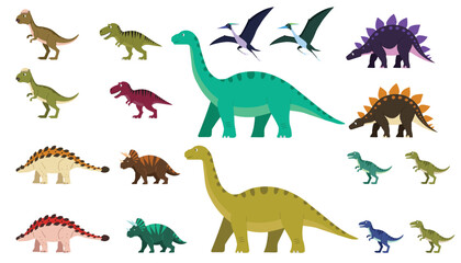 Mega Dinosaurs collection with Color Variant in Flat Style, Isolated on white Background © White