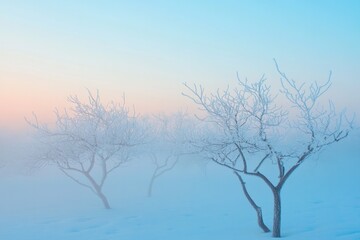 Fototapeta na wymiar serene winter garden covered in fresh blanket of snow showcasing leafless trees and icy branches