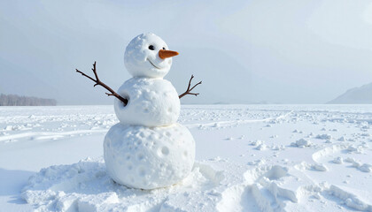 Whimsical snowman in winter landscape, joy of the season