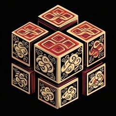 Intricate vintage puzzle design artistic showcase digital art black background abstract viewpoint