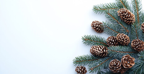 a christmas tree adorned with pine cones and lights against a light backgr