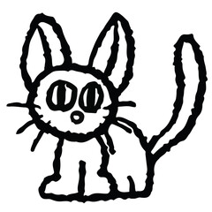 Hand drawn crayon outline of cat for kid colouring book, cartoon character, comic, mascot, patch, brooch, animal, pet, vet, kitten drawing, toy, kid doll, sticker, adopt and rescue animal, foster home