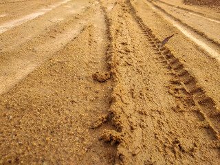 tire tracks on the dirt road