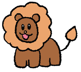 Hand drawn crayon illustrations of lion for wild animal, zoo, souvenir, cartoon characters, comic, mascot, cute patch, shirt print, sticker, plush toy, kid doll, trip, travel, vacation, vet, forest