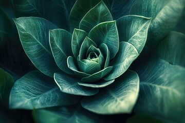 Fototapeta premium A mesmerizing close-up of a succulent's intricate, teal leaves forming a rosette pattern.