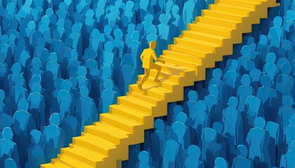 Fototapeta premium Climbing the success ladder crowd gathering digital art abstract high perspective motivation