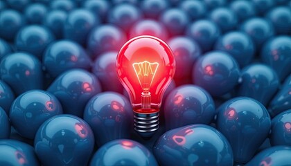Naklejka premium Unique lightbulb concept amid blue spheres digital art futuristic aerial innovation