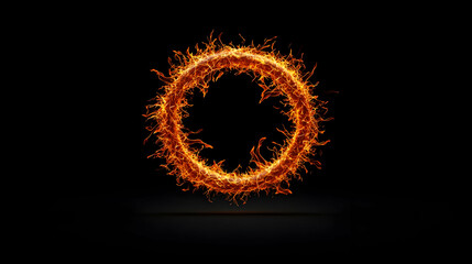 Glowing Orange Fire Circle with Sparks on Black Background