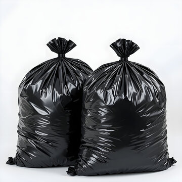 environment,  black plastic garbage bags, plain white background, Heavy-Duty Trash Bags | Two Full Black Plastic Bags