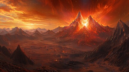 Naklejka premium Fiery Mountain Sunset Landscape
