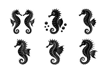 Obraz premium Bundle Vector Silhouettes Elegant and Unique Seahorses