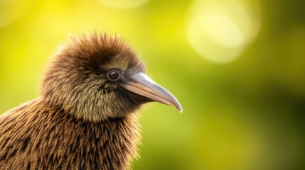 Fototapeta premium close-up of kiwi bird distinct features set against natural backdrop with ample copy space