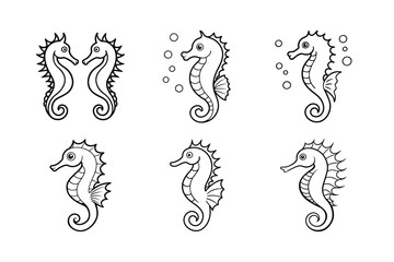 Bundle Vector outline Elegant and KDP colouring book Unique Seahorses