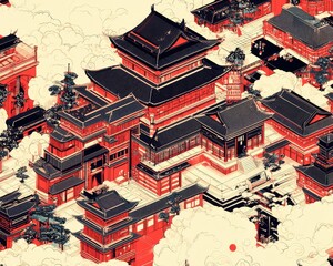 Obraz premium Cultural heritage festival ancient city digital artwork vibrant environment aerial view tradition and art