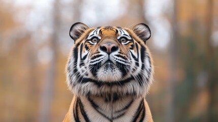 Fototapeta premium close-up photo of siberian tiger in its natural habitat focusing on its intense gaze and majestic striped fur with