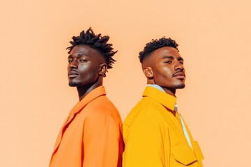 Fototapeta premium two diverse siblings stand side by side displaying genuine camaraderie against uncluttered background