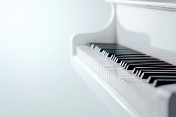 classic grand piano keyboard angles slightly toward camera in well-lit studio