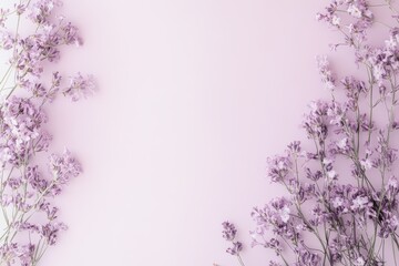 Obraz premium Dried lavender flowers are arranged on a light pink surface