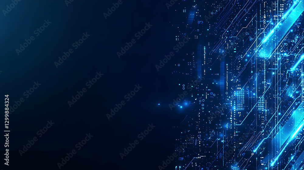 Poster abstract digital blue data network visualization on dark background