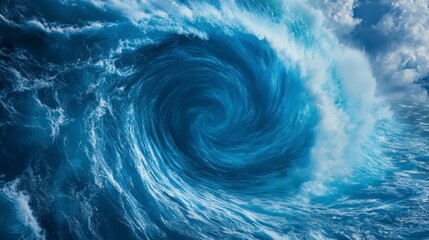 Majestic Swirling Ocean Wave with Seafoam and Dramatic Sky
