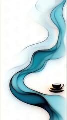 Fototapeta premium Abstract Flowing Stream with Coffee Cup in Minimalistic Style and Soft Color Palette