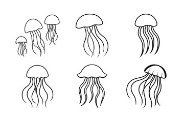 hand drawn vector illustration of jellyfish set