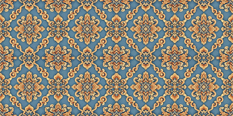 seamless pattern with blue and gold pattern tribal pattern Thai style pattern abstract 