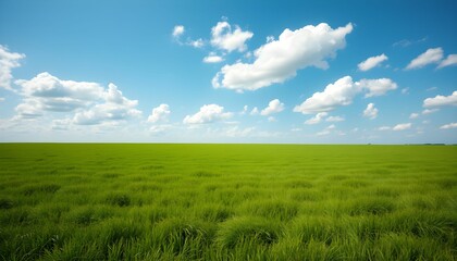 Obraz premium Endless Green Field under a Bright Blue Sky