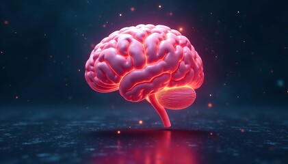 Obraz premium Surreal photo of a floating brain emitting glowing light, mystery, intellect