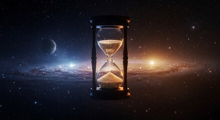 Hourglass with Universe Background Represents Time Passing in Cosmic Space