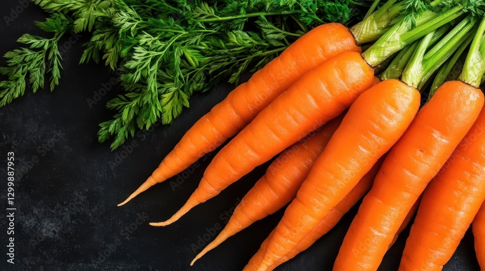 Poster fresh carrots and parsley arranged on a wooden table with natural lighting for culinary use