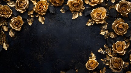 Obraz premium Golden Artificial Roses Adorn A Dark Textured Decorative Background